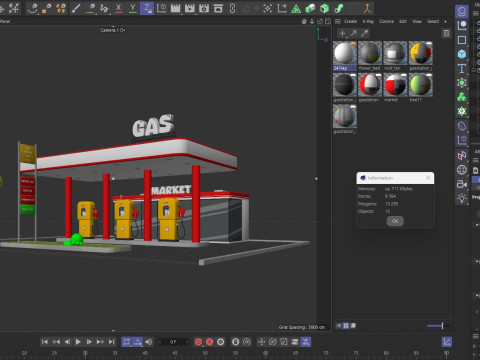 Cartoon Gas Station Low-poly 3D Model