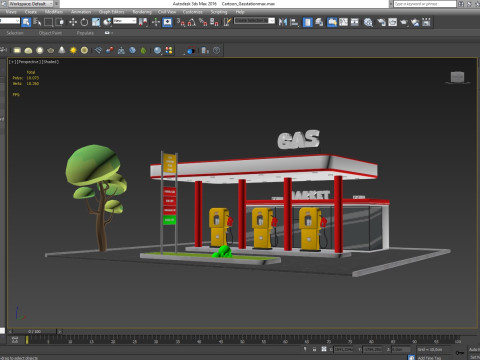 Cartoon Gas Station Low-poly 3D Model