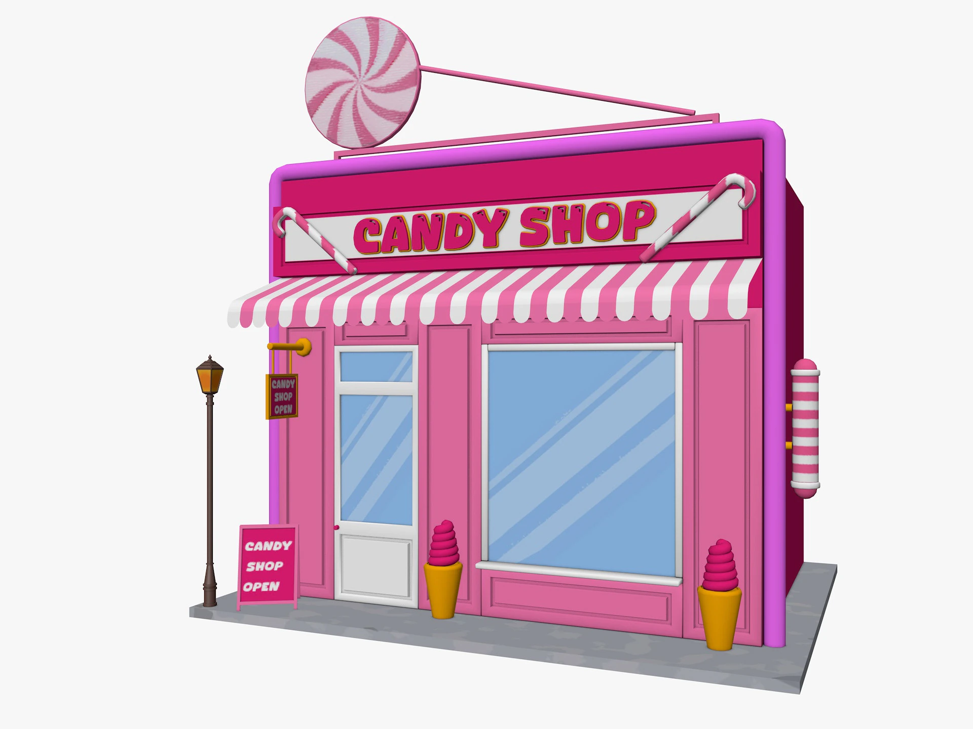 Cartoon Candy Shop Low-poly 3D Model .c4d .max .obj .3ds .fbx .stl .blend 