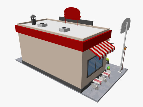 Cartoon Burgers Restaurant Low-poly 3D Model