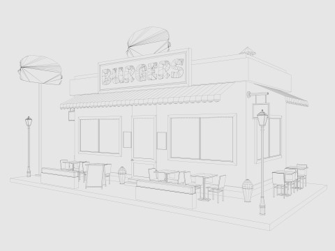 Cartoon Burgers Restaurant Low-poly 3D Model