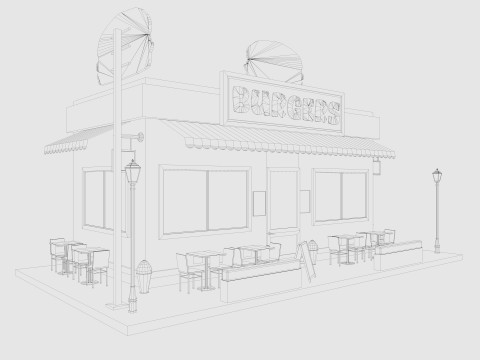 Cartoon Burgers Restaurant Low-poly 3D Model