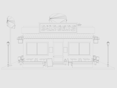 Cartoon Burgers Restaurant Low-poly 3D Model