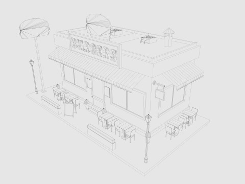 Cartoon Burgers Restaurant Low-poly 3D Model