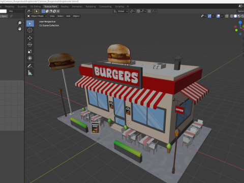 Cartoon Burgers Restaurant Low-poly 3D Model
