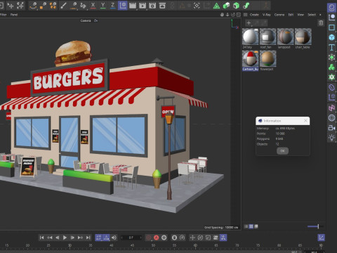 Cartoon Burgers Restaurant Low-poly 3D Model
