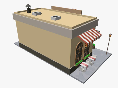 Cartoon Cafe House Low-poly 3D Model