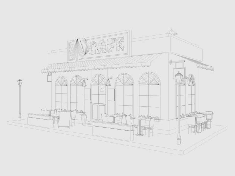 Cartoon Cafe House Low-poly 3D Model