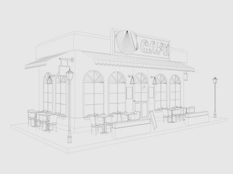 Cartoon Cafe House Low-poly 3D Model