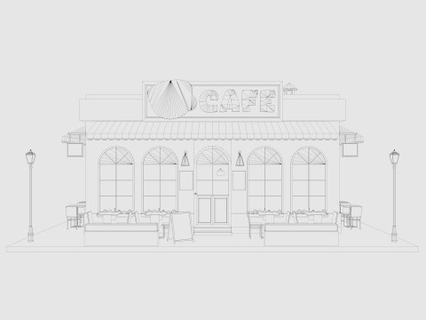 Cartoon Cafe House Low-poly 3Dモデル
