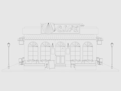 Cartoon Cafe House Low-poly 3D Model