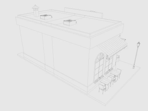 Cartoon Cafe House Low-poly 3D Model