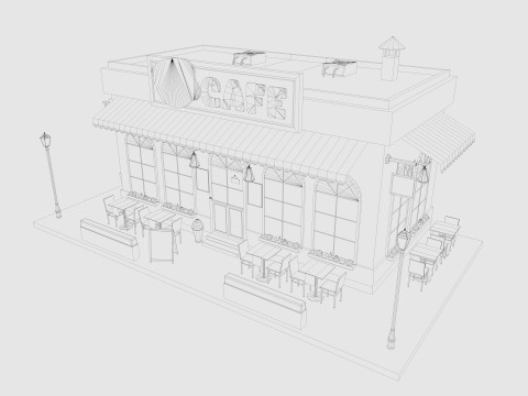 Cartoon Cafe House Low-poly 3Dモデル