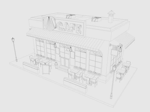 Cartoon Cafe House Low-poly 3D Model