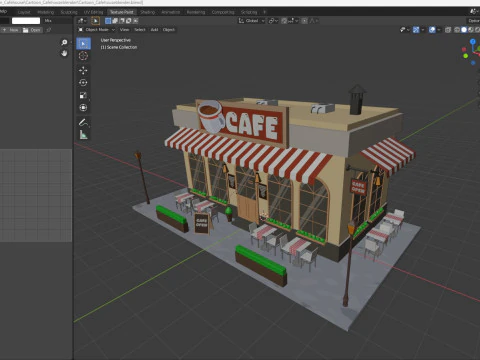 Cartoon Cafe House Low-poly 3D Model