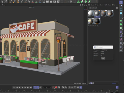 Cartoon Cafe House Low-poly 3D Model