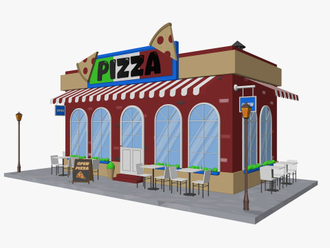 Cartoon pizza Restaurant Low-poly Modelo 3D
