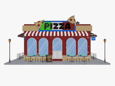 Cartoon pizza Restaurant Low-poly Model 3D
