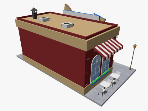 Cartoon pizza Restaurant Low-poly Model 3D