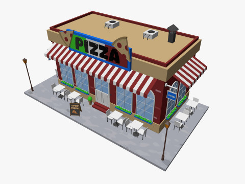 Cartoon pizza Restaurant Low-poly Model 3D