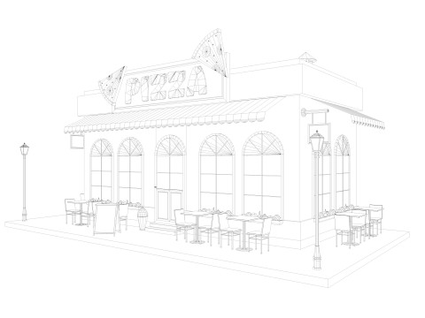 Cartoon pizza Restaurant Low-poly Model 3D