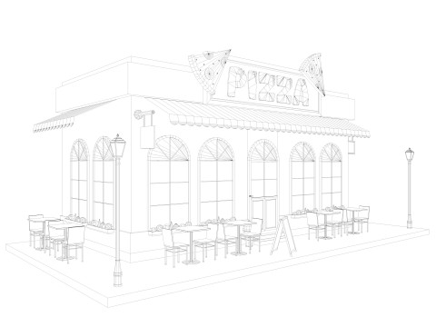 Cartoon pizza Restaurant Low-poly Model 3D
