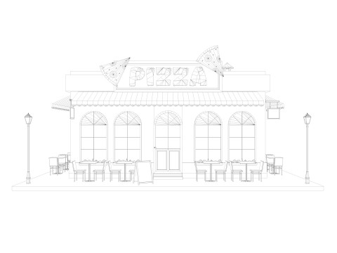 Cartoon pizza Restaurant Low-poly Model 3D
