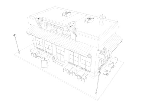 Cartoon pizza Restaurant Low-poly Model 3D