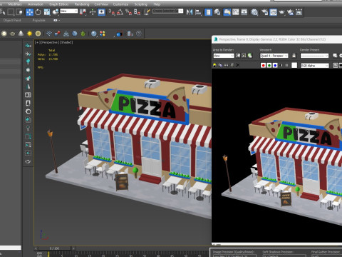 Cartoon pizza Restaurant Low-poly Model 3D