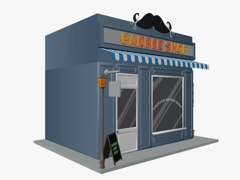 Cartoon Barber Shop Low-poly 3D Model
