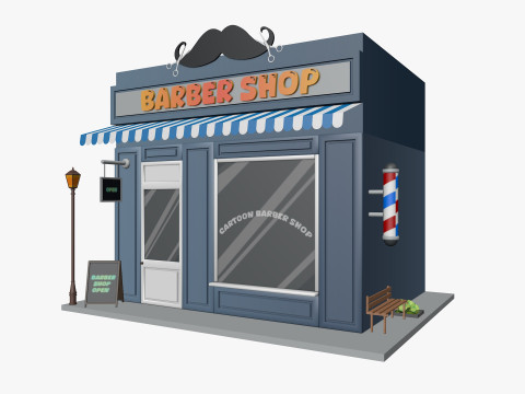 Cartoon Barber Shop Low-poly 3D Model
