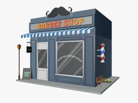 Cartoon Barber Shop Low-poly 3D Model
