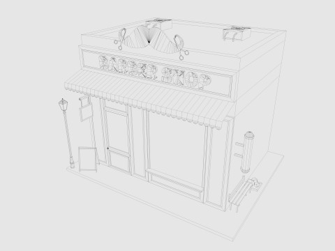 Cartoon Barber Shop Low-poly 3D Model