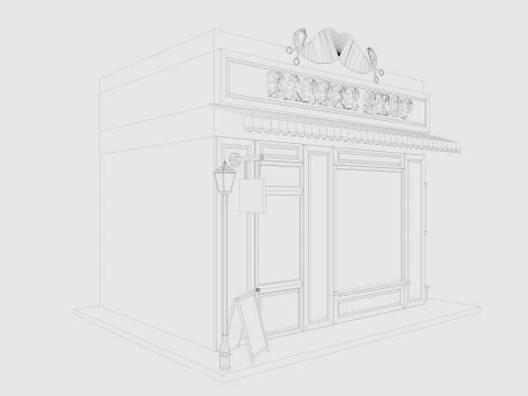 Cartoon Barber Shop Low-poly 3D Model