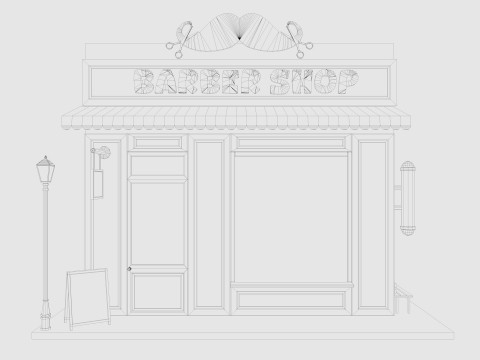 Cartoon Barber Shop Low-poly 3D Model