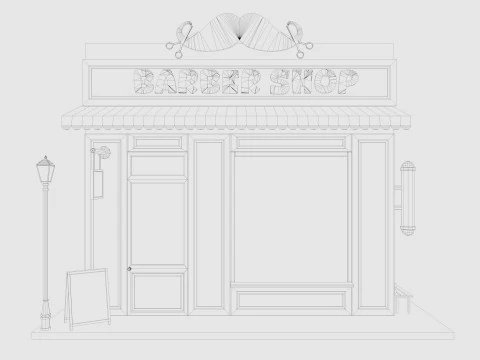 Cartoon Barber Shop Low-poly 3D Model