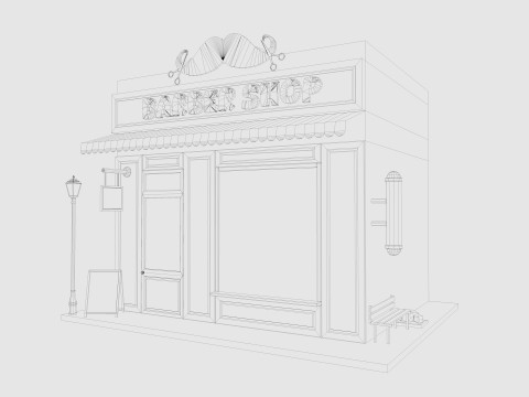 Cartoon Barber Shop Low-poly 3D Model