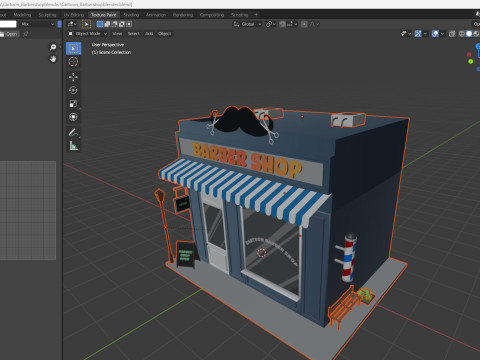 Cartoon Barber Shop Low-poly 3D Model