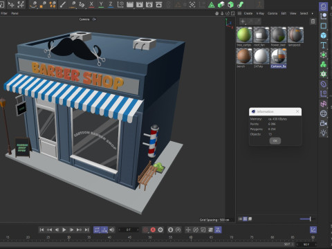Cartoon Barber Shop Low-poly 3D Model