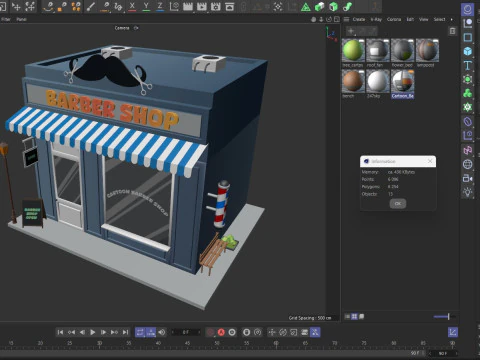 Cartoon Barber Shop Low-poly 3D Model