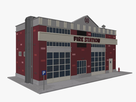 Cartoon Fire Station Low-poly 3D Model