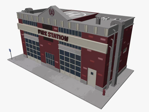 Estaci&oacute;n de bomberos de dibujos animados Low-poly Modelo 3D