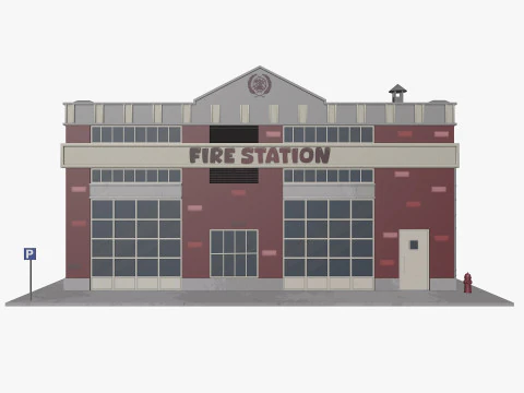 Estaci&oacute;n de bomberos de dibujos animados Low-poly Modelo 3D