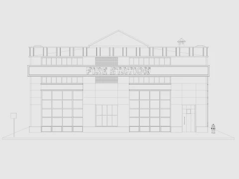 Estaci&oacute;n de bomberos de dibujos animados Low-poly Modelo 3D