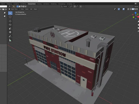 Estaci&oacute;n de bomberos de dibujos animados Low-poly Modelo 3D
