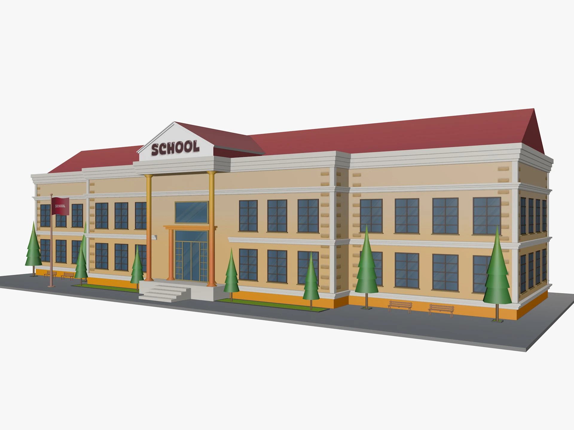 Cartoon School Low-poly 3D Model .c4d .max .obj .3ds .fbx .stl .blend 