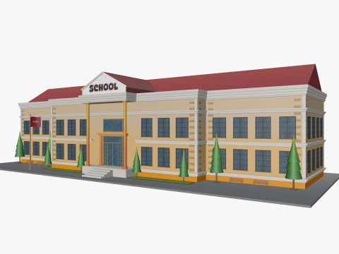 Cartoon School Low-poly 3D Model