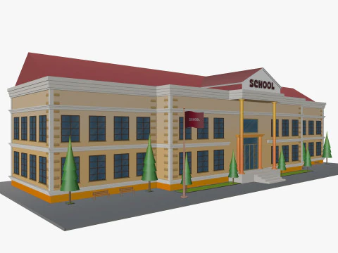 Cartoon School Low-poly 3D Model