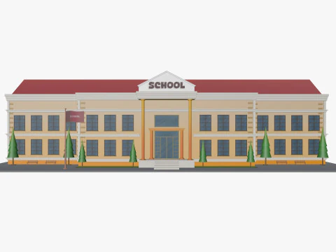 Cartoon School Low-poly 3D Model