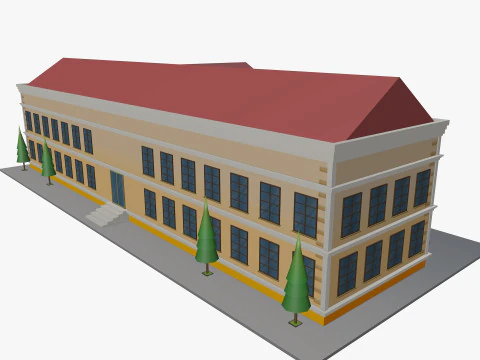Cartoon School Low-poly 3D Model